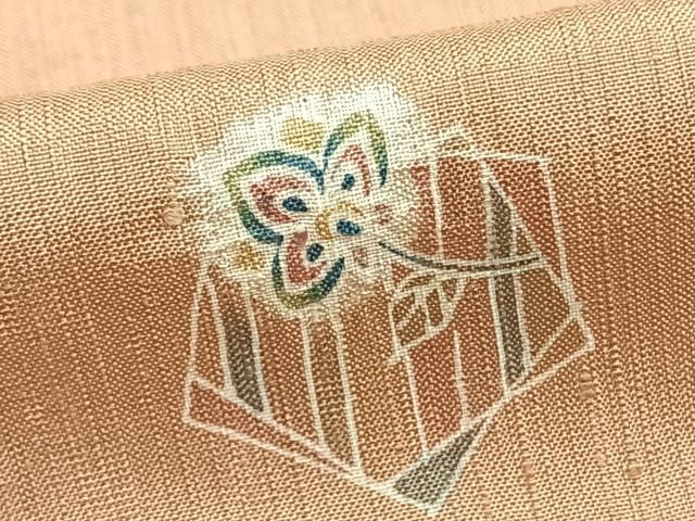 平和屋着物▽上質な紬 単衣 絞り 色紙重ね花文 正絹 逸品 AABA7693fy