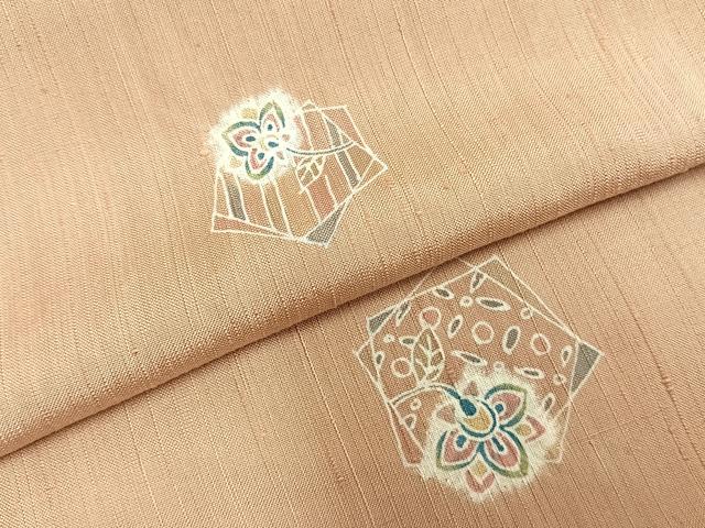 平和屋着物▽上質な紬 単衣 絞り 色紙重ね花文 正絹 逸品 AABA7693fy