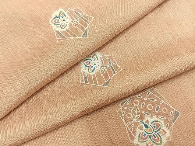 平和屋着物▽上質な紬 単衣 絞り 色紙重ね花文 正絹 逸品 AABA7693fy