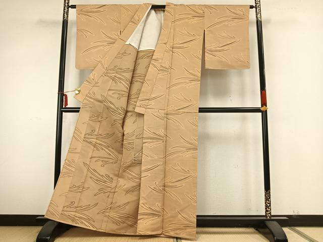平和屋着物▽お召 単衣 笹葉文 正絹 逸品 未使用 AABA7713fy
