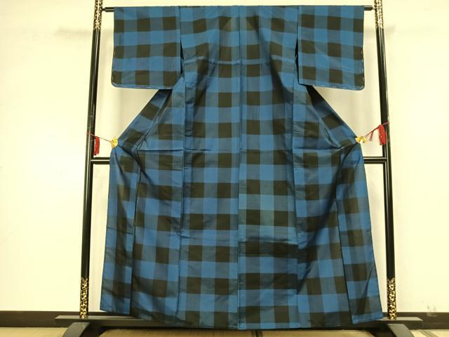 平和屋着物▽本場大島紬 単衣 市松文様 正絹 逸品 AABA7715fy