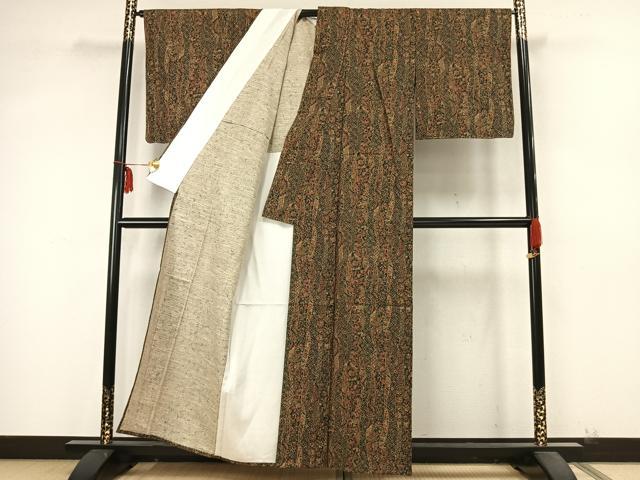 平和屋着物▽結城紬 単衣 草花熨斗文 証紙付き 正絹 逸品 未使用 AABA7728fy