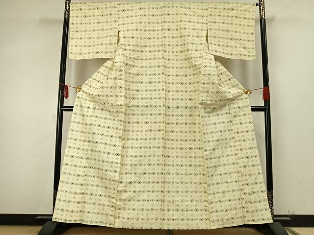 平和屋着物▽上質な紬 単衣 幾何学文様 正絹 逸品 AABA7768fy