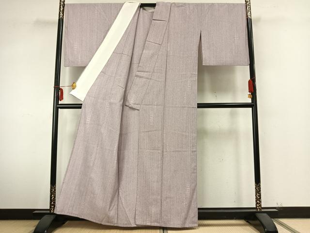 平和屋着物▽お召 単衣 縞 正絹 逸品 AABA7791fy