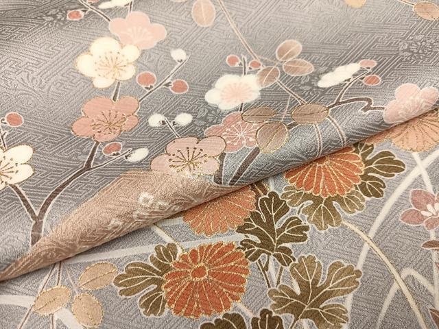 平和屋着物●訪問着 絞り 流水枝花籬文 金彩 正絹 逸品 AABA7873ph