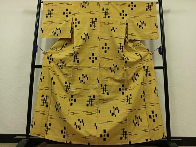 平和屋着物▽上質な紬 単衣 絣柄 正絹 逸品 AABA7917jh