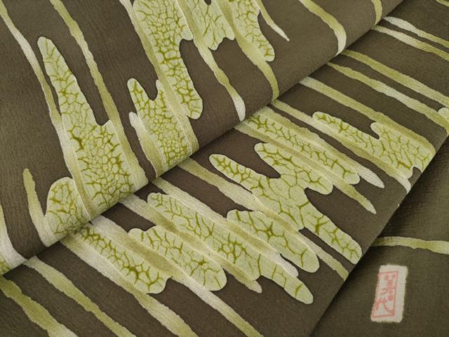 平和屋着物●上質な小紋 作家物 流水霞文 ろうけつ染め やまと誂製 正絹 逸品 AABA7921ck