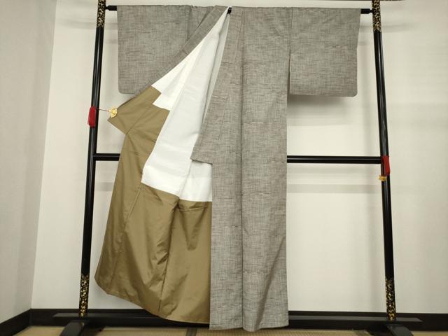 平和屋着物●上質な紬 段違い文 めがね織 正絹 逸品 AABA7924ck