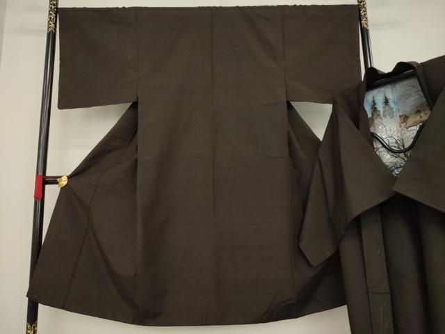 平和屋着物●男性 紬 アンサンブル 色無地 赤墨色 正絹 逸品 AABA7942ck