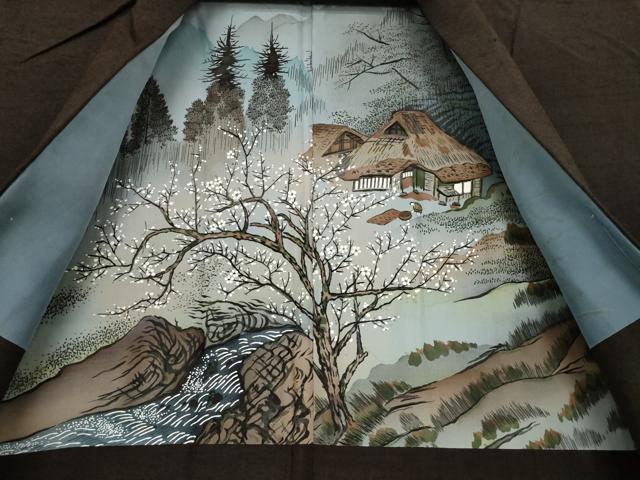 平和屋着物●男性 紬 アンサンブル 色無地 赤墨色 正絹 逸品 AABA7942ck