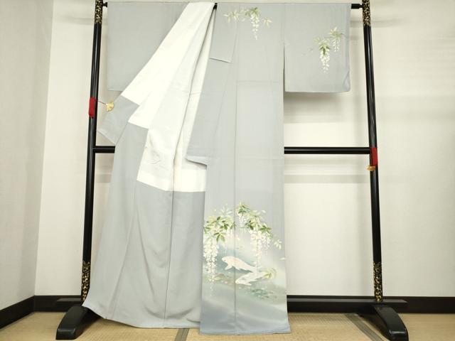 平和屋着物●染色作家 安達華生 訪問着 鯉 藤花房 正絹 逸品 AABA7958ck