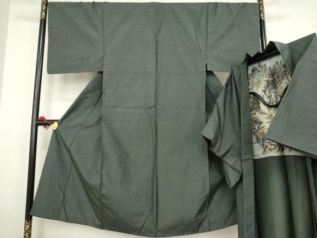 平和屋着物●男性 本場大島紬 アンサンブル 格子 正絹 逸品 AABA7990ck