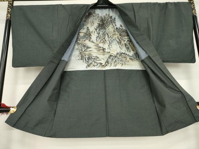 平和屋着物●男性 本場大島紬 アンサンブル 格子 正絹 逸品 AABA7990ck