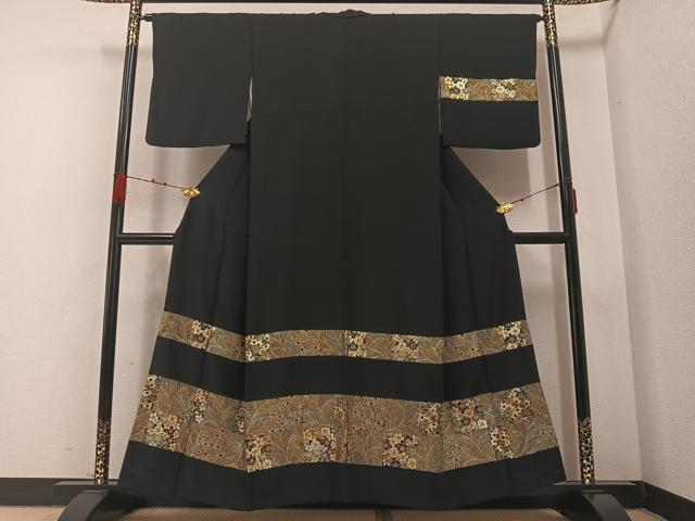 平和屋着物●訪問着 草花文 黒地 金彩 正絹 逸品 AABA8226ph