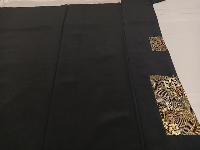 平和屋着物●訪問着 草花文 黒地 金彩 正絹 逸品 AABA8226ph