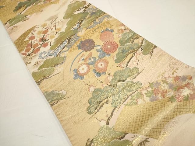 平和屋着物▼六通柄袋帯 加賀松禽 松竹梅 金糸 正絹 逸品 AABA8332wj