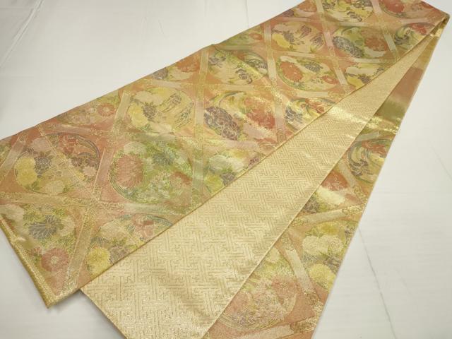平和屋着物▼佐賀錦 六通柄袋帯 天井花丸文 金糸 正絹 逸品 AABA8512wj