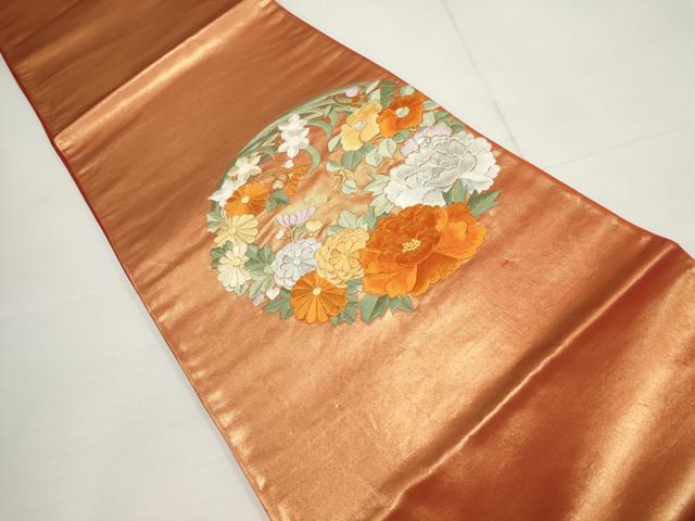 平和屋着物▼総刺繍 袋帯 草花丸文 金銀糸 正絹 逸品 AABA8514wj