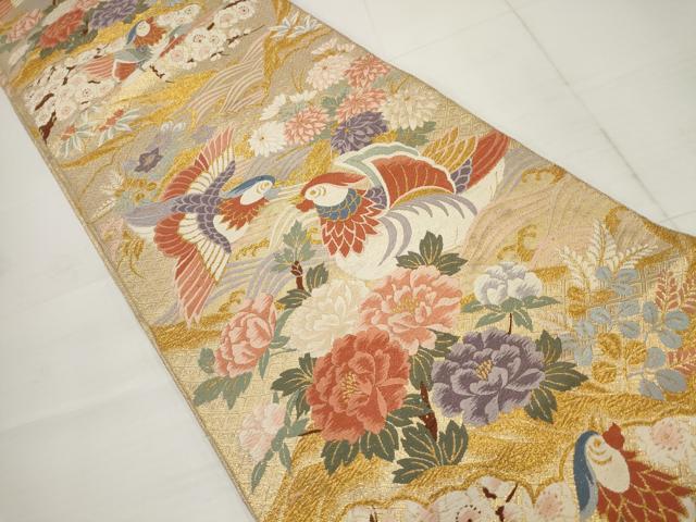 平和屋着物▼佐賀錦 六通柄袋帯 唐織 花鳥青海文 金糸 正絹 逸品 AABA8587wj