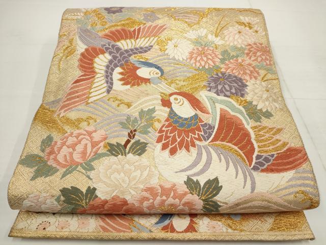 平和屋着物▼佐賀錦 六通柄袋帯 唐織 花鳥青海文 金糸 正絹 逸品 AABA8587wj
