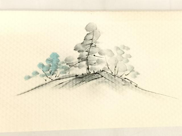 平和屋着物◎九寸名古屋帯 手描き 遠山風景文 正絹 逸品 AABA8663uw