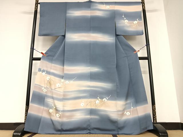 平和屋着物●訪問着 駒刺繍 枝梅文 暈し染め 金彩 正絹 逸品 AABA8779zg