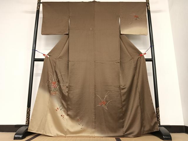 平和屋着物●訪問着 駒刺繍 花篭文 暈し染め 金彩 正絹 逸品 AABA8790zg