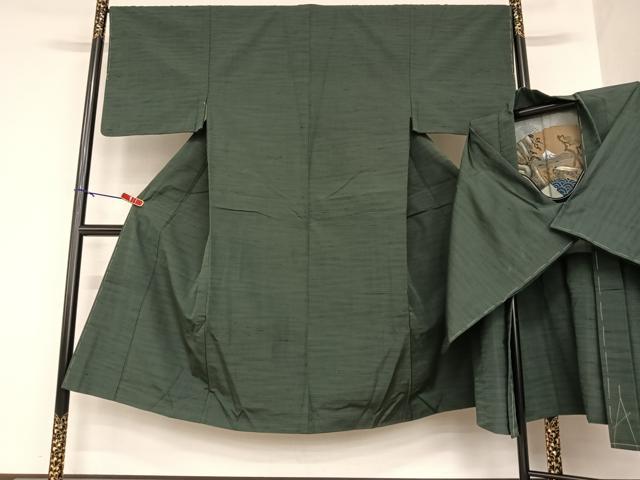平和屋着物●男性 紬 アンサンブル 色無地 蝋色 正絹 逸品 未使用 AABA8818zg