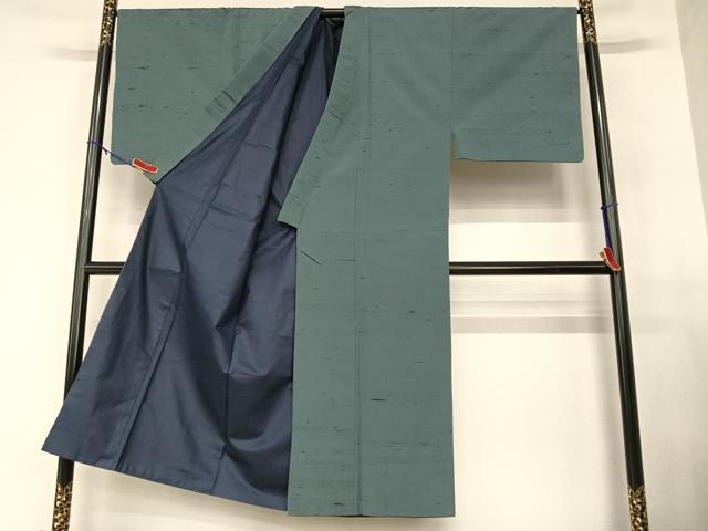 平和屋着物●男性 紬 アンサンブル 色無地 藍墨茶色 正絹 逸品 AABA8819zg