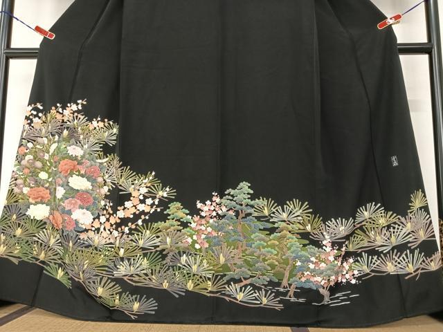 平和屋着物●豪華黒留袖 作家物 梅松花文 正絹 逸品 AABA8824zg