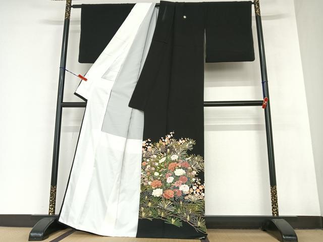 平和屋着物●豪華黒留袖 作家物 梅松花文 正絹 逸品 AABA8824zg
