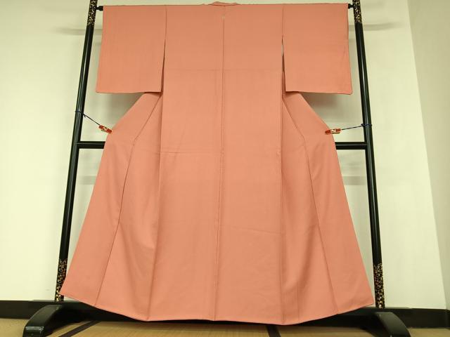 平和屋着物●上質な色無地 紋意匠 甚三紅色 正絹 逸品 AABA8847zg