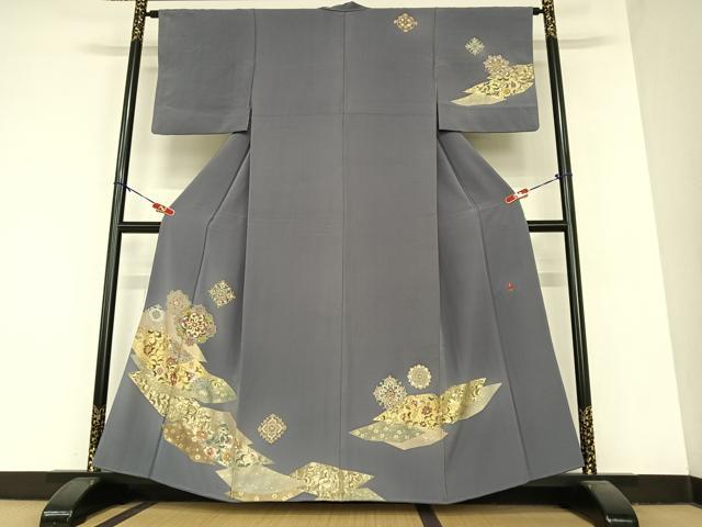 平和屋着物●訪問着 友禅 作家物 春水 更紗花文 金彩 正絹 逸品 AABA8855zg
