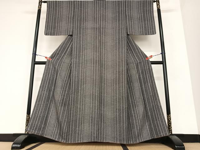 平和屋着物●上質な小紋 寄せ小紋柄 縞 黒地 正絹 逸品 未使用 AABA8875zg