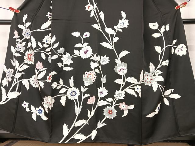 平和屋着物●訪問着 更紗花文 黒地 金彩 正絹 逸品 AABA8877zg