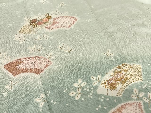 平和屋着物●訪問着 駒刺繍 絞り 地紙重ね花文 暈し染め 金彩 正絹 逸品 AABA8878zg