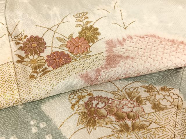 平和屋着物●訪問着 駒刺繍 絞り 地紙重ね花文 暈し染め 金彩 正絹 逸品 AABA8878zg