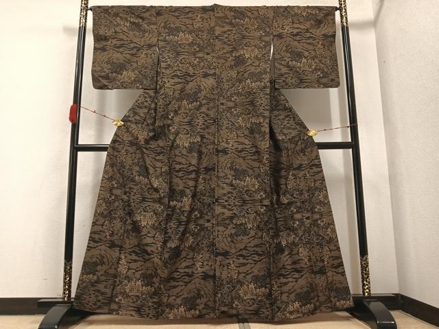 平和屋着物●本場大島紬 カタス9マルキ 風景草木文 正絹 逸品 AABA8887ph