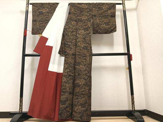 平和屋着物●本場大島紬 カタス9マルキ 風景草木文 正絹 逸品 AABA8887ph