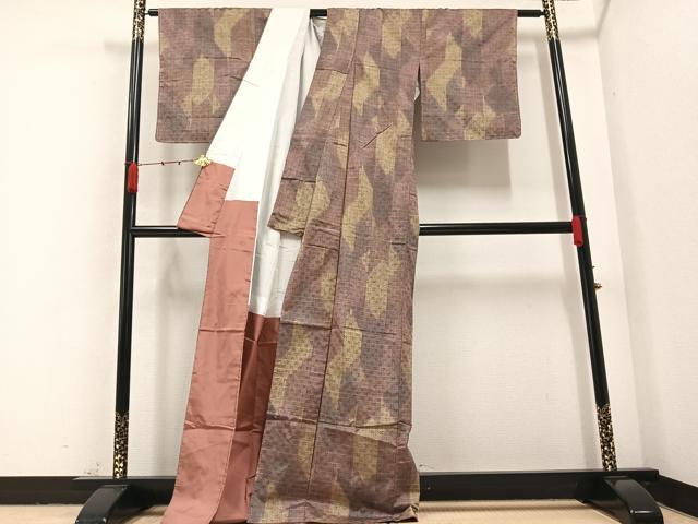 平和屋着物●上質な紬 幾何学文様 正絹 逸品 未使用 AABA8926ph