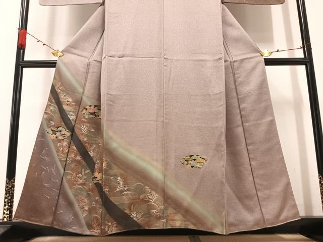 平和屋着物●訪問着 刺繍 地紙草花文 暈し染め 金彩 正絹 逸品 AABA8953ph