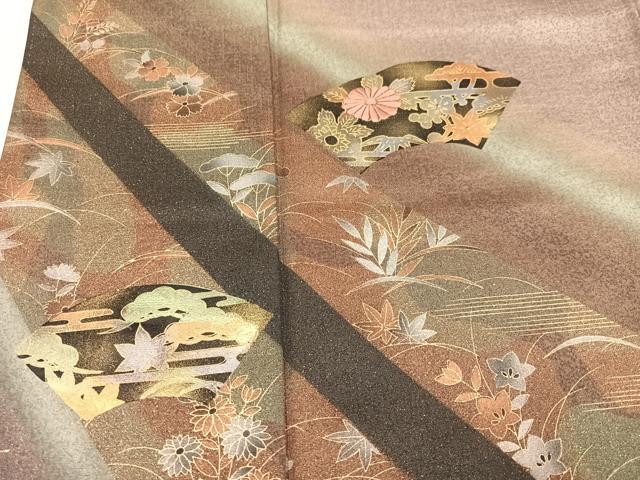 平和屋着物●訪問着 刺繍 地紙草花文 暈し染め 金彩 正絹 逸品 AABA8953ph
