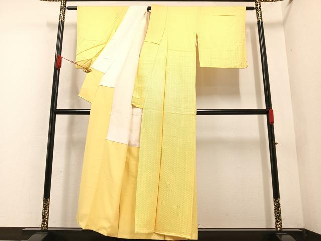 平和屋着物●上質な色無地 紋意匠 卵色 正絹 逸品 AABA8956ph
