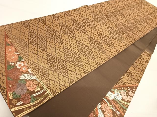 平和屋着物◎太鼓柄袋帯 唐織 鳳凰花文 金糸 正絹 逸品 AABA8975yx