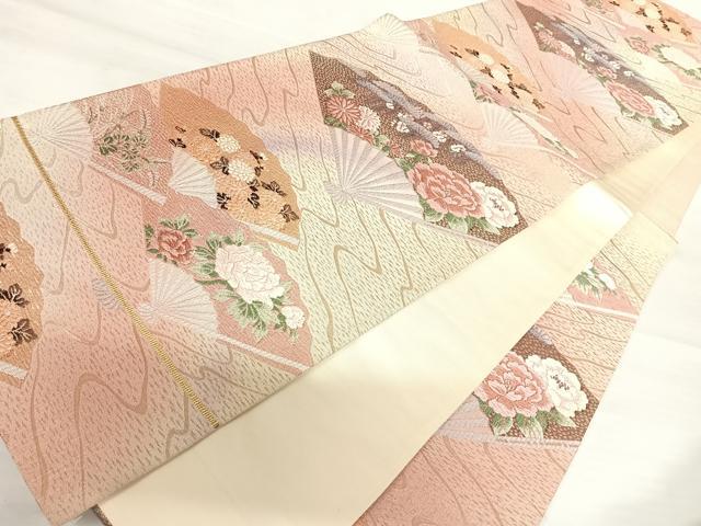 平和屋着物◎六通柄袋帯 唐織 扇面花文 金糸 正絹 逸品 AABA8980yx