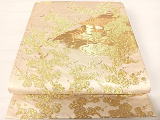 平和屋着物◎六通柄袋帯 風景文 金銀糸 正絹 逸品 AABA9000yx