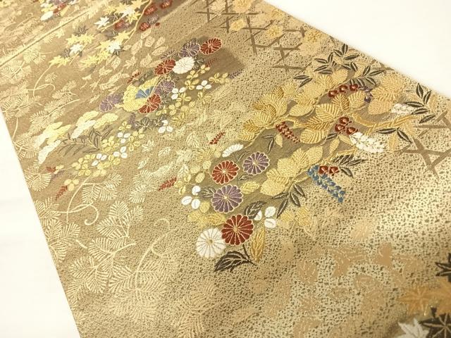 平和屋着物◎六通柄袋帯 唐織 草花文 金糸 正絹 逸品 AABA9027yx