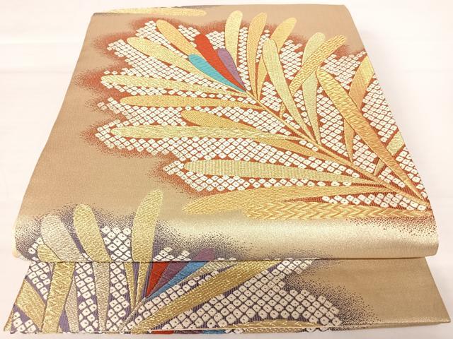 平和屋着物◎六通柄袋帯 唐織 松 金糸 正絹 逸品 AABA9056yx