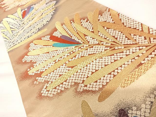 平和屋着物◎六通柄袋帯 唐織 松 金糸 正絹 逸品 AABA9056yx