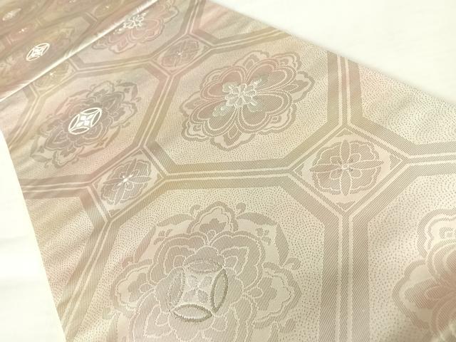 平和屋着物◎六通柄袋帯 蜀江花文 銀糸 正絹 逸品 AABA9071yx